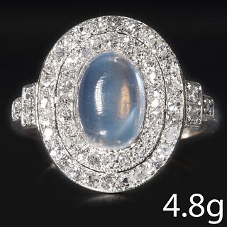 EDWARDIAN MOONSTONE AND DIAMOND CLUSTER RING