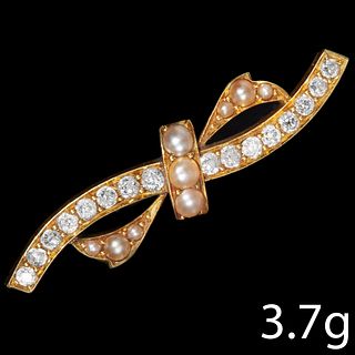 ANTIQUE DIAMOND AND PEARL BOW BROOCH