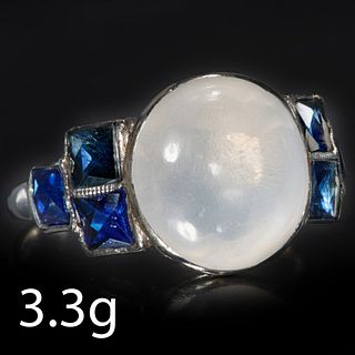 ART-DECO MOONSTONE AND SAPPHIRE RING