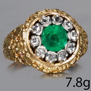 ANTIQUE EMERALD AND DIAMOND CLUSTER RING
