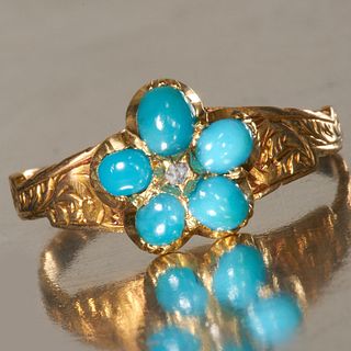 VICTORIAN TURQUOISE AND DIAMOND DAISY CLUSTER RING