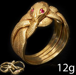 UNUSUAL RUBY SNAKE PUZZLE RING