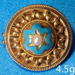 ANTIQUE VICTORIAN PEARL AND ENAMEL GOLD BROOCH