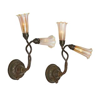 TIFFANY STUDIOS Early pair of Lily sconces