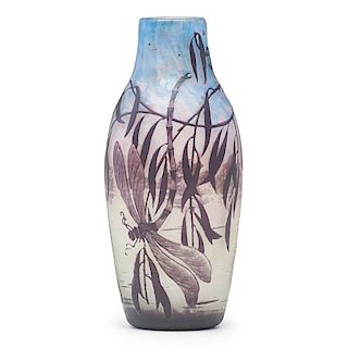 MULLER FRERES Cameo glass vase w/ dragonfly