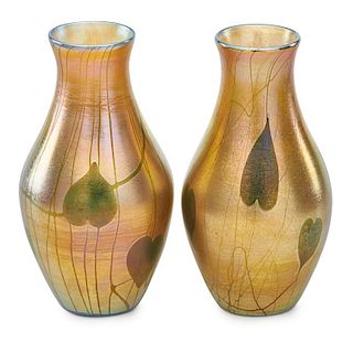 TIFFANY STUDIOS Two Gold Favrile glass vases