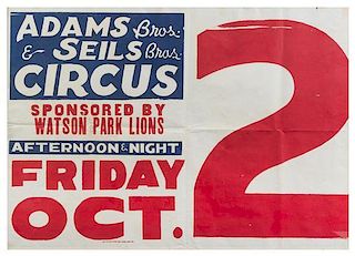 * (CIRCUS) ADAMS BROTHERS AND SEILS BROTHERS, Date tag, Neal Walters, Eureka Springs, AR, 28 x 39 1/2 inches.