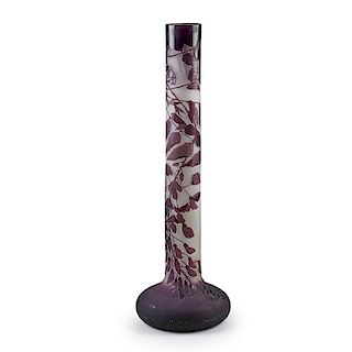 GALLE Massive cameo glass vase w/ wisteria
