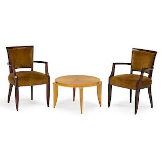 JULES LELEU; LEON JALLOT Pair of armchairs, coffee