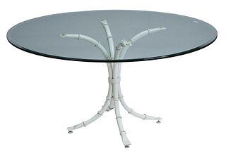 White Painted Bamboo Form and Glass Top Table
