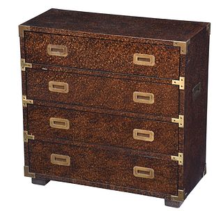 Contemporary Brass Mounted and Faux Porphyry Campaign Chest