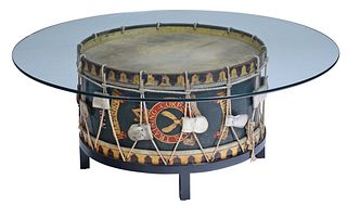 British Painted Drum Table Base with Glass Top
