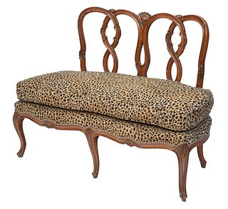 Italian Rococo Style Mahogany and Leopard Print Upholstered Settee