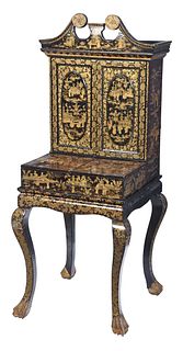Chinese Export Black Lacquer and Parcel Gilt Ladies Secretary