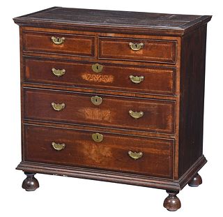 British William and Mary Marquetry Inlaid Oak Chest of Drawers