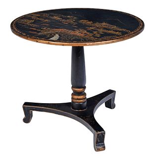 Regency Style Black Lacquer and Parcel Gilt Chinoiserie Center Table