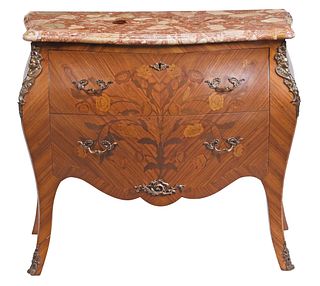 Louis XV Style Bronze Mounted, Marquetry and Kingwood Bombe Commode