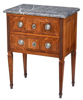 French Louis XVI Style Inlaid Burl Wood Commode