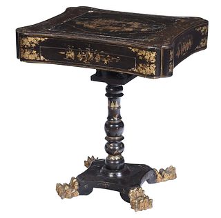 Chinese Export Lacquer and Parcel Gilt Chinoiserie Games Table