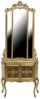 VENETIAN LOUIS XV STYLE GILT-PAINTED CONSOLE CABINET & MIRROR