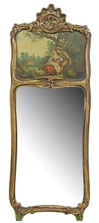 FRENCH PARCEL GILT PAINT-DECORATED TRUMEAU MIRROR