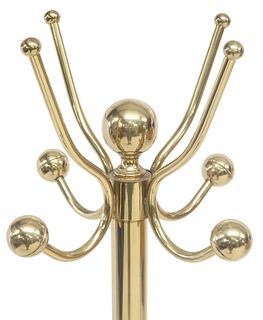 BRASS FOUR-HOOK CYLINDRICAL STANDING HALL TREE