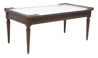 FRENCH LOUIS XVI STYLE MARBLE-TOP MAHOGANY COFFEE TABLE
