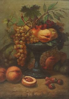 SIGNED P. FERRARI OIL PAINTING STILL LIFE WITH COMPOTE OF FRUIT