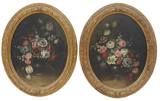 (2) OVAL FRAMED PAINTINGS STILL LIFE WITH VASE OF FLOWERS
