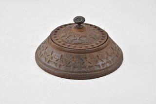 CAST IRON ANTIQUE SHALLOW BOWL WITH LID
