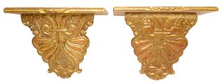 (2) ITALIAN BAROQUE STYLE GILTWOOD & PAINTED WALL BRACKETS