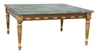 LOUIS XVI STYLE MARBLE-TOP PARCEL GILT COFFEE TABLE