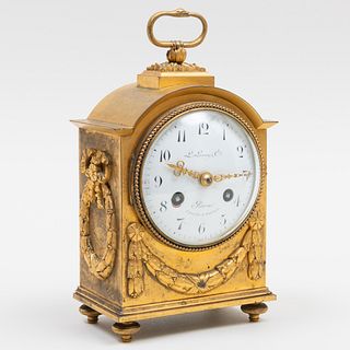 Small Louis XVI Ormolu Traveling Clock, Dial and Works Signed L. Leroy & Cie
