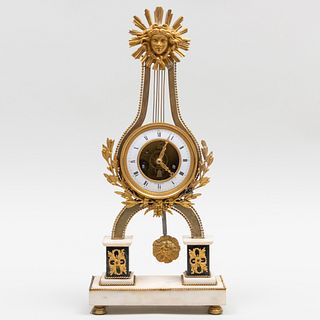 Directoire Ormolu-Mounted Marble Lyre-Form Mantle Clock