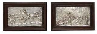 (2) AFTER CLODION SILVERED METAL BAS-RELIEF PLAQUES