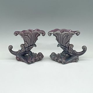 Pair of Royal Haegar Art Deco Cornucopia Purple Candle Holders