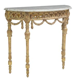FRENCH LOUIS XVI STYLE MARBLE-TOP GILT CONSOLE TABLE