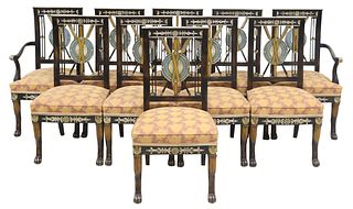 (10) EMPIRE STYLE PARCEL GILT & CARVED DINING CHAIRS