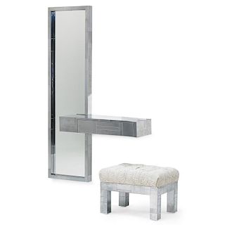 PAUL EVANS Cityscape mirror, console shelf, and stool