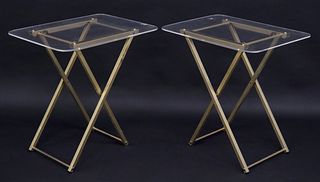 (2) FRENCH MODERN ACRYLIC & GILT METAL FOLDING SIDE TABLES