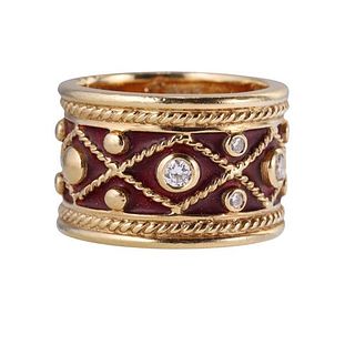 Yanes 18k Gold Diamond Enamel Band Ring