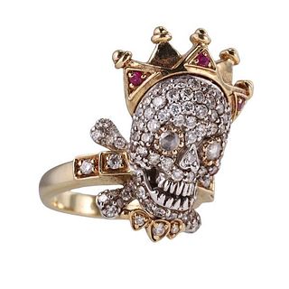 18k Gold Diamond Ruby Queen Skull Ring