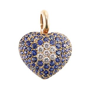 14k Gold Diamond Sapphire Heart Pendant