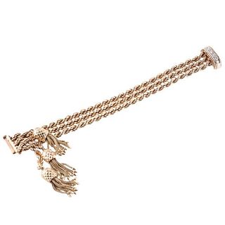 14k Gold Diamond Tassel Three Row Bracelet