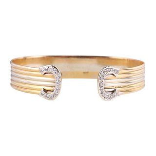 18k Two Tone Gold Diamond  CC Cuff Bracelet