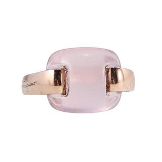 Ferragamo 18k Gold Pink Agate Ring