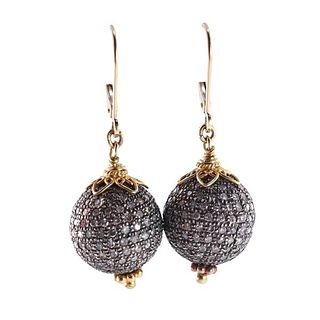 18k Gold Silver Diamond Ball Drop Earrings