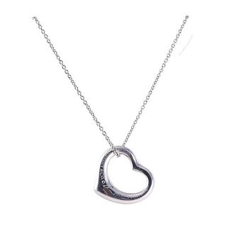 Tiffany &amp; Co Elsa Peretti Platinum Open Heart Pendant Necklace