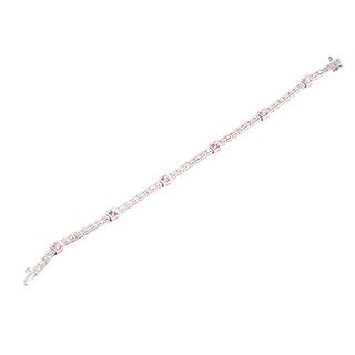 14k Gold Diamond Pink Topaz Bracelet