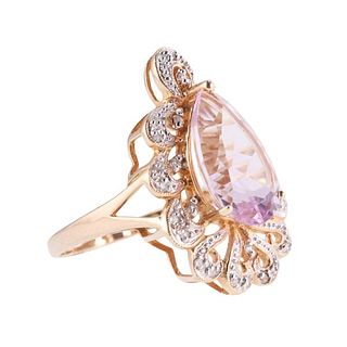 14k Gold Diamond Pink Quart Cocktail Ring